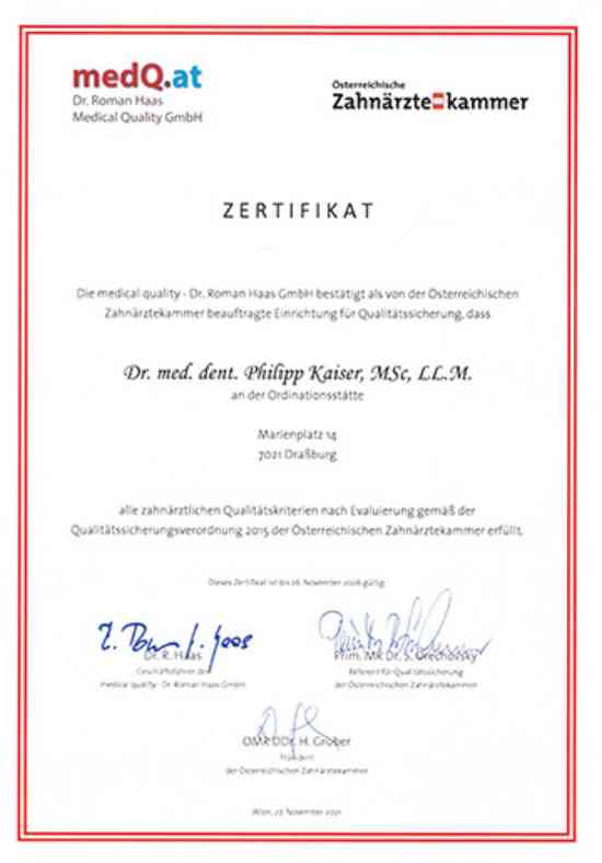 Zertifikat Dr. Philipp Kaiser, MMSc LLM