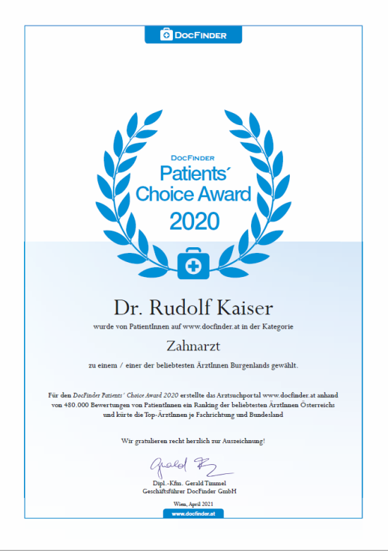 Patients' Choice Awards 2020 - Dr. Rudolf Kaiser